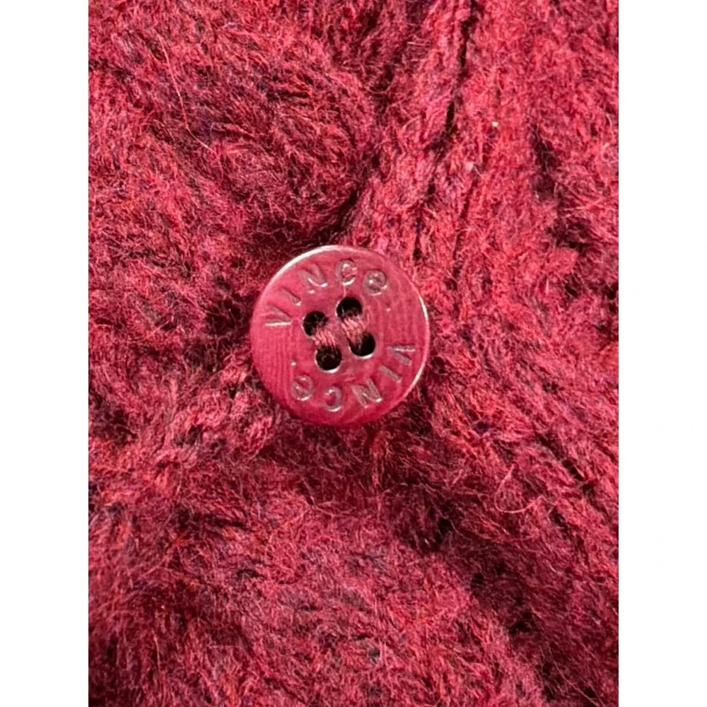 Vince Merino Wool Alpaca Cable Knit Wrap Cardigan Burgundy Red 70859 Medium